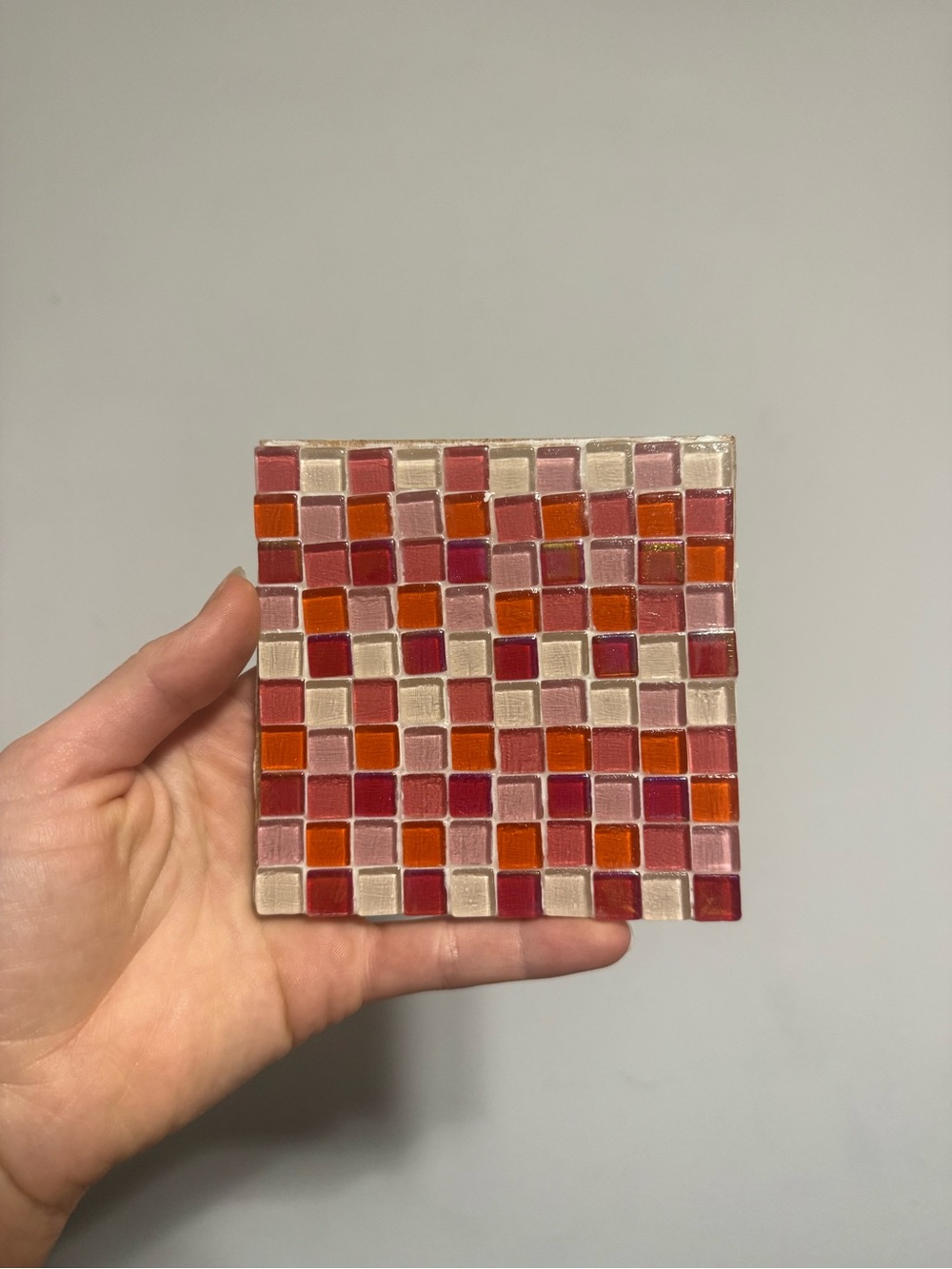 Homemade Mosaic Coaster 
Different Shades of Pink
 - Pink, Red & Orange